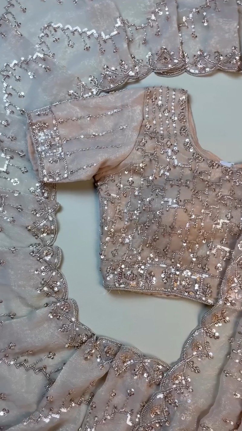 Opulent Champagne Sequin Embroidered Ethnic Ensemble - Image 10