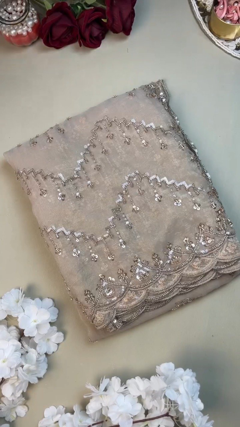 Opulent Champagne Sequin Embroidered Ethnic Ensemble - Image 2
