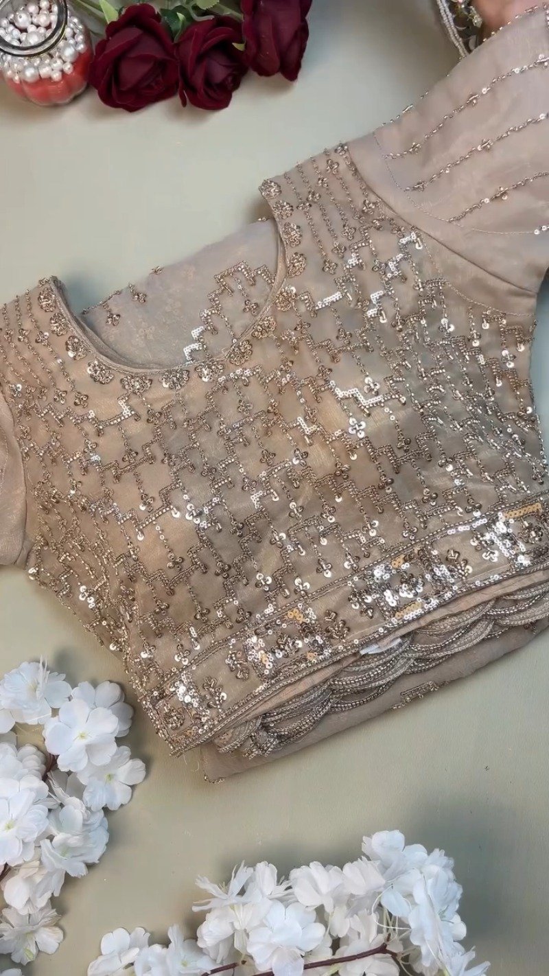 Opulent Champagne Sequin Embroidered Ethnic Ensemble - Image 3
