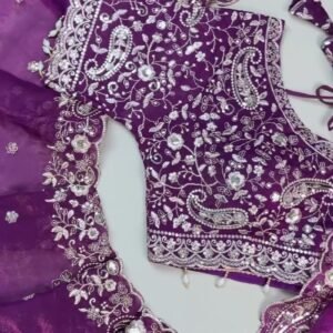 Royal Violet Embroidered Organza Saree and Blouse Set – Ethereal Elegance