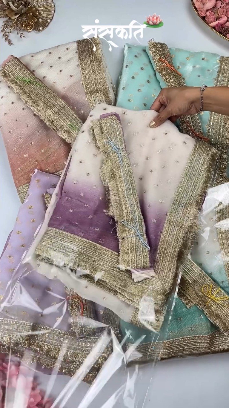 Ethereal Embroidered Ombré Organza Saree – Available in Peach, Lilac, and Mint Green - Image 3
