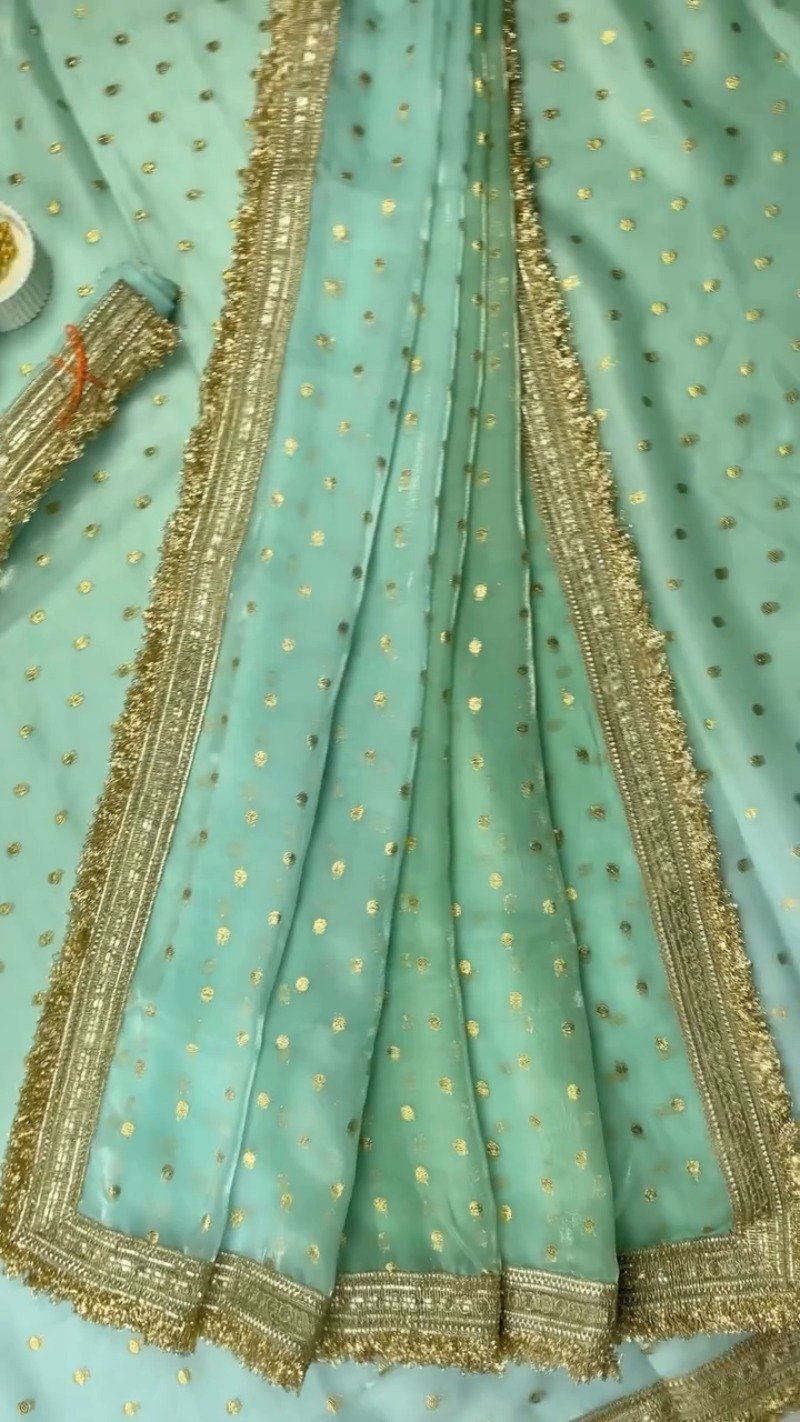 Ethereal Embroidered Ombré Organza Saree – Available in Peach, Lilac, and Mint Green - Image 7