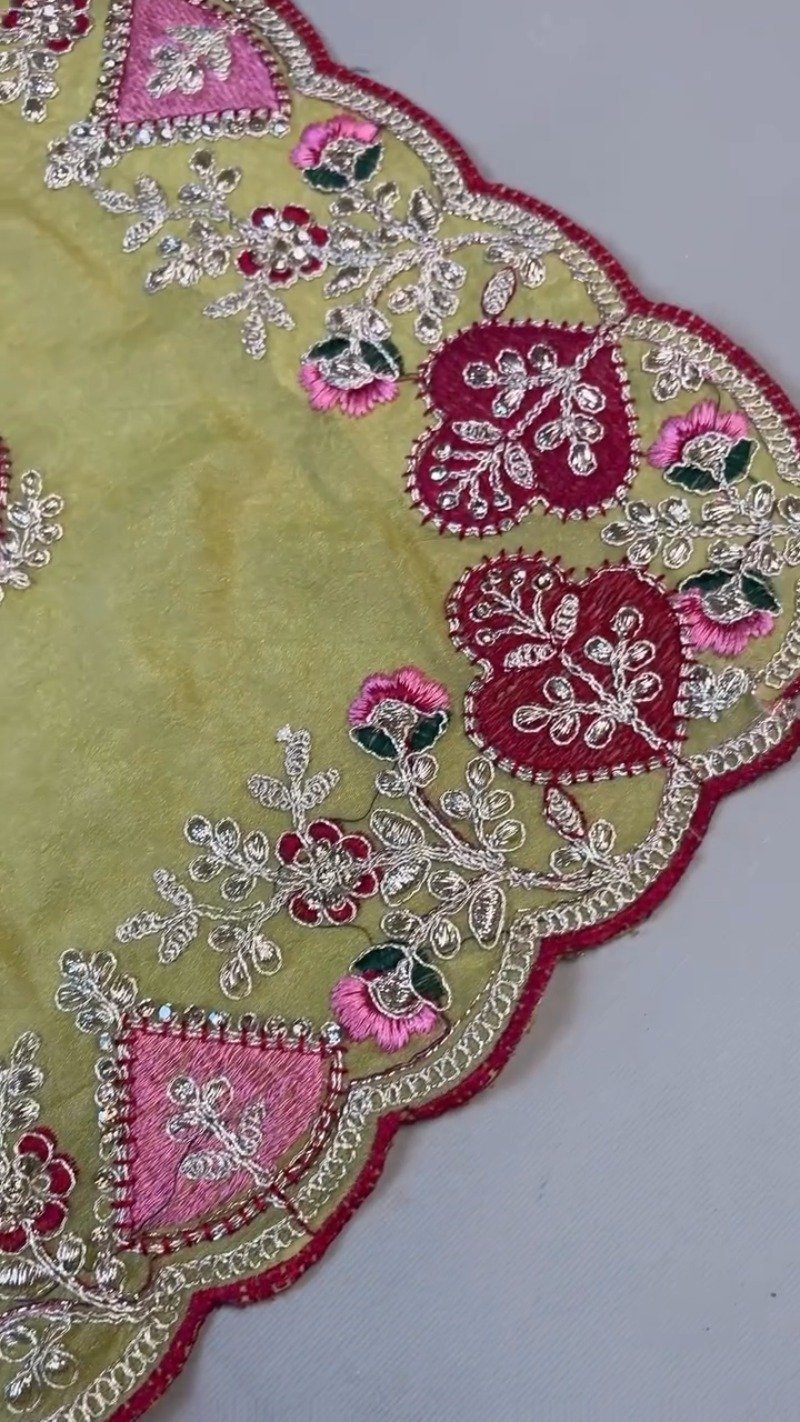 Sunshine Yellow Embellished Saree with Deep Magenta Contrast Blouse – Available in Yellow & Magenta Set - Image 5