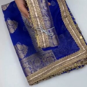 Royal Cobalt Blue Banarasi Silk Saree with Antique Gold Coin Embellishments