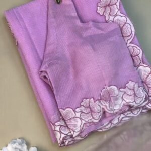 Enchanting Lavender Linen Saree with Scalloped Floral Embroidery