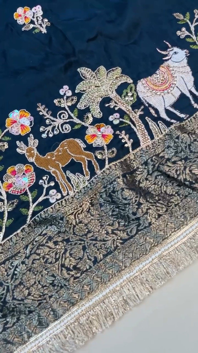 Divine Pichwai Embroidered Midnight Silk Lehenga Set – Available in Midnight Blue & Sky Blue - Image 4