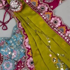 Olive & Fuchsia Embroidered Saree Ensemble – Available in Olive-Fuchsia & Blue-Fuchsia