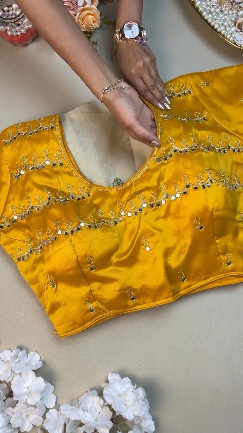 Sunshine Yellow Blouse with Floral Embroidered Saree – Available in Yellow & Floral Multi - Image 2