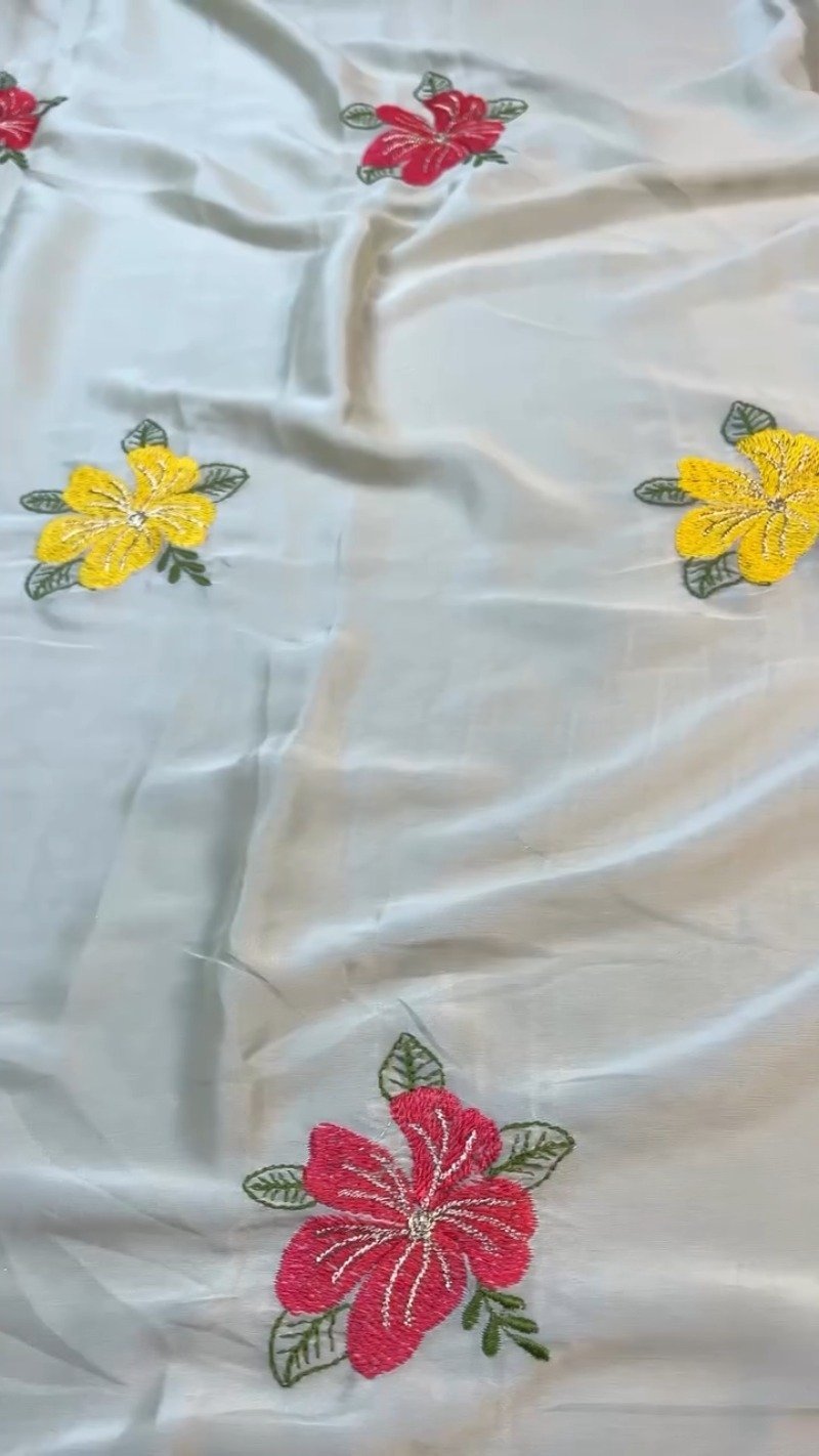 Sunshine Yellow Blouse with Floral Embroidered Saree – Available in Yellow & Floral Multi - Image 3