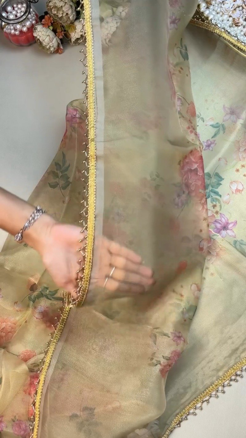 Floral Embroidered White Organza Blouse and Saree Set – Elegance Redefined - Image 3