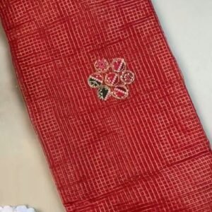 Scarlet Red Bandhani Appliqué Chanderi Saree with Embellished Border