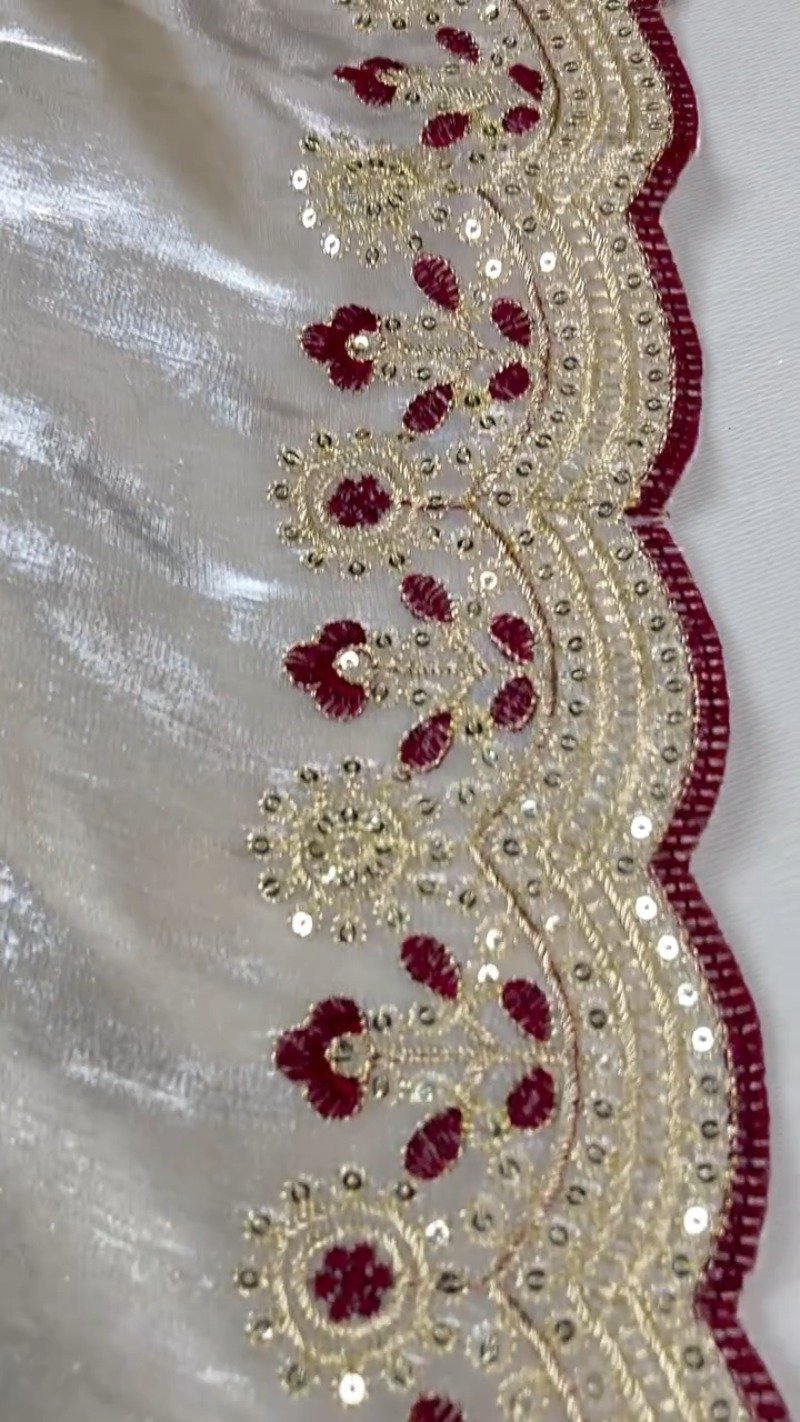 Regal Crimson & Cream Embroidered Lehenga Set – Featuring Intricate Zardosi Craftsmanship - Image 3
