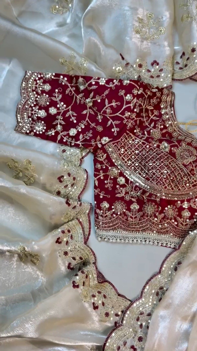 Regal Crimson & Cream Embroidered Lehenga Set – Featuring Intricate Zardosi Craftsmanship - Image 4
