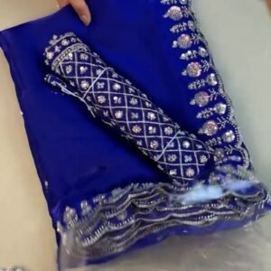 Royal Cobalt Blue Sequined Chiffon Saree with Intricate Border Detail