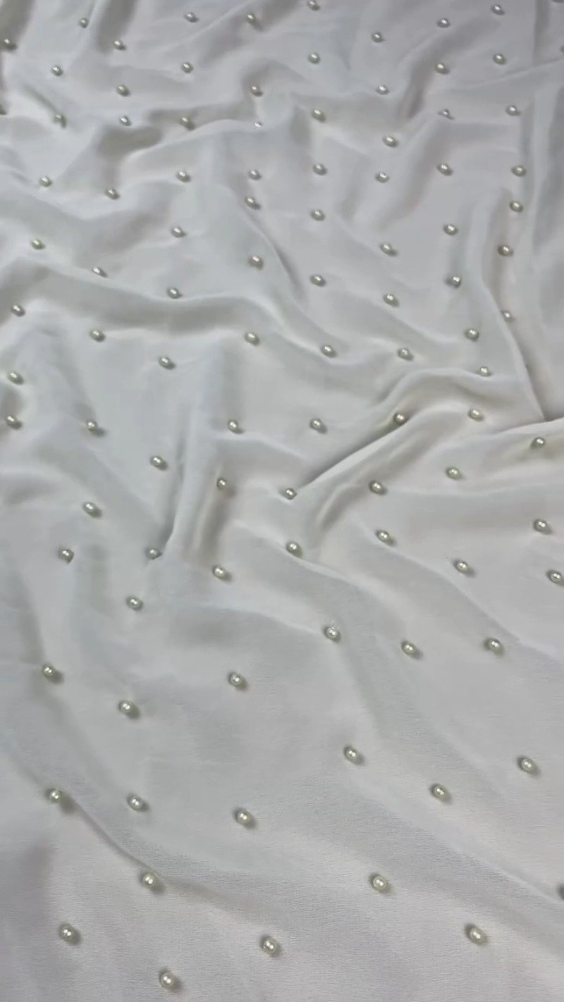 Sage Green Floral Embroidered Saree with Pearl Embellishments - Image 4