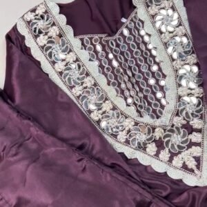 Royal Plum Mirrorwork & Pearl Embellished Kurta Set