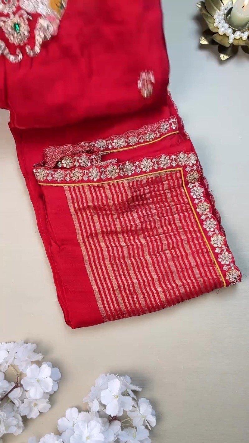 Regal Elephant Motif Handcrafted Saree with Contrast Blouse – Available in Crimson Red & Sun-Kissed Yellow - Image 3