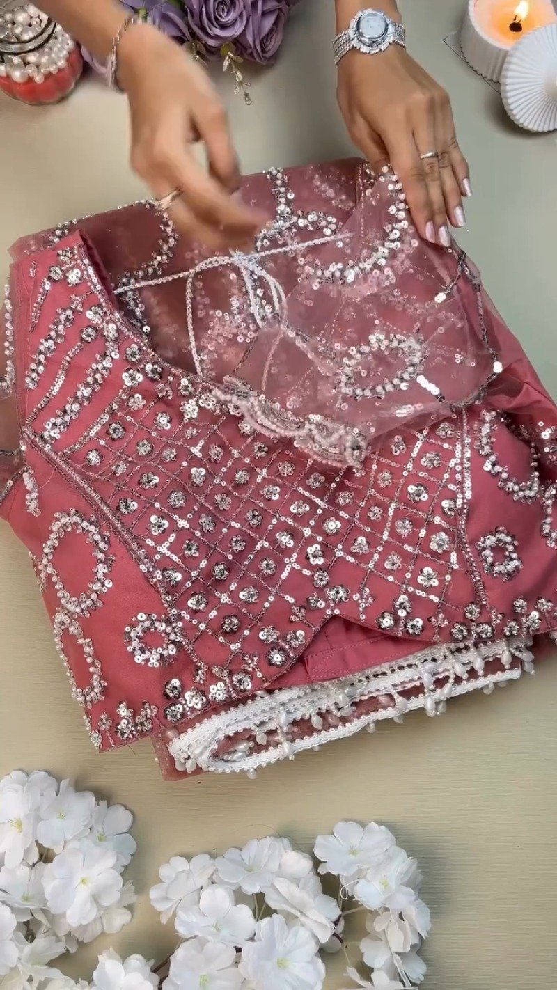 Enchanting Rose-Dust Embellished Sequined Ensemble – Available in Rose-Dust & Champagne Gold - Image 2