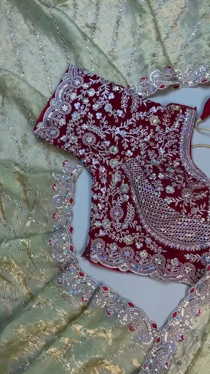 Royal Velvet & Shimmer Organza Ethnic Set with Intricate Sequins Embroidery