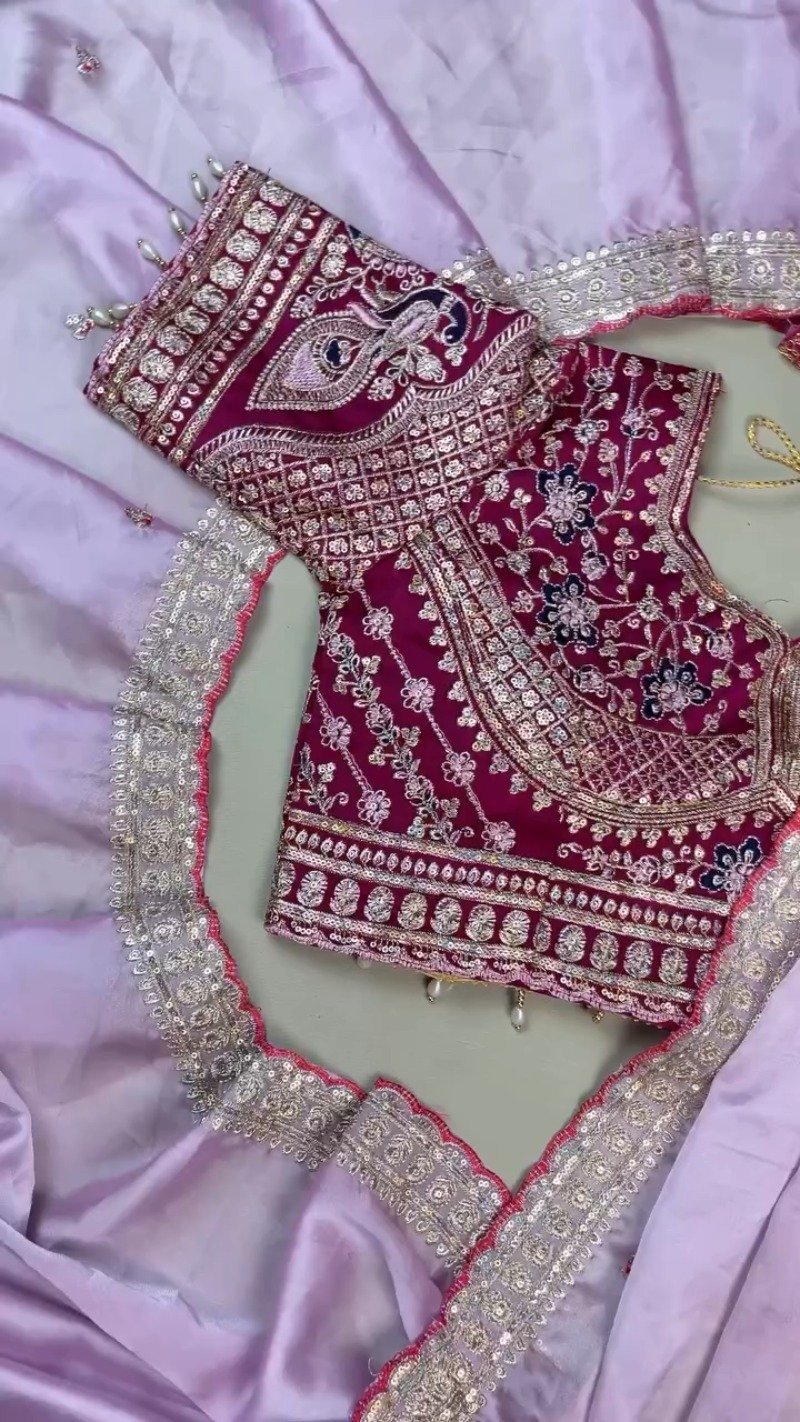 Royal Magenta & Pastel Lavender Embellished Silk Saree Set – Available in Magenta & Lavender