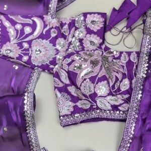 Royal Purple Resham & Sequin Embroidered Saree Set