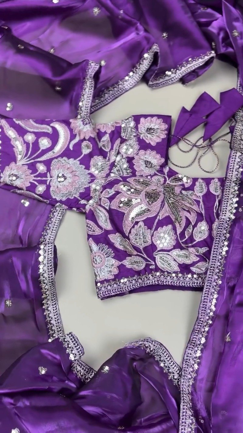 Royal Purple Resham & Sequin Embroidered Saree Set