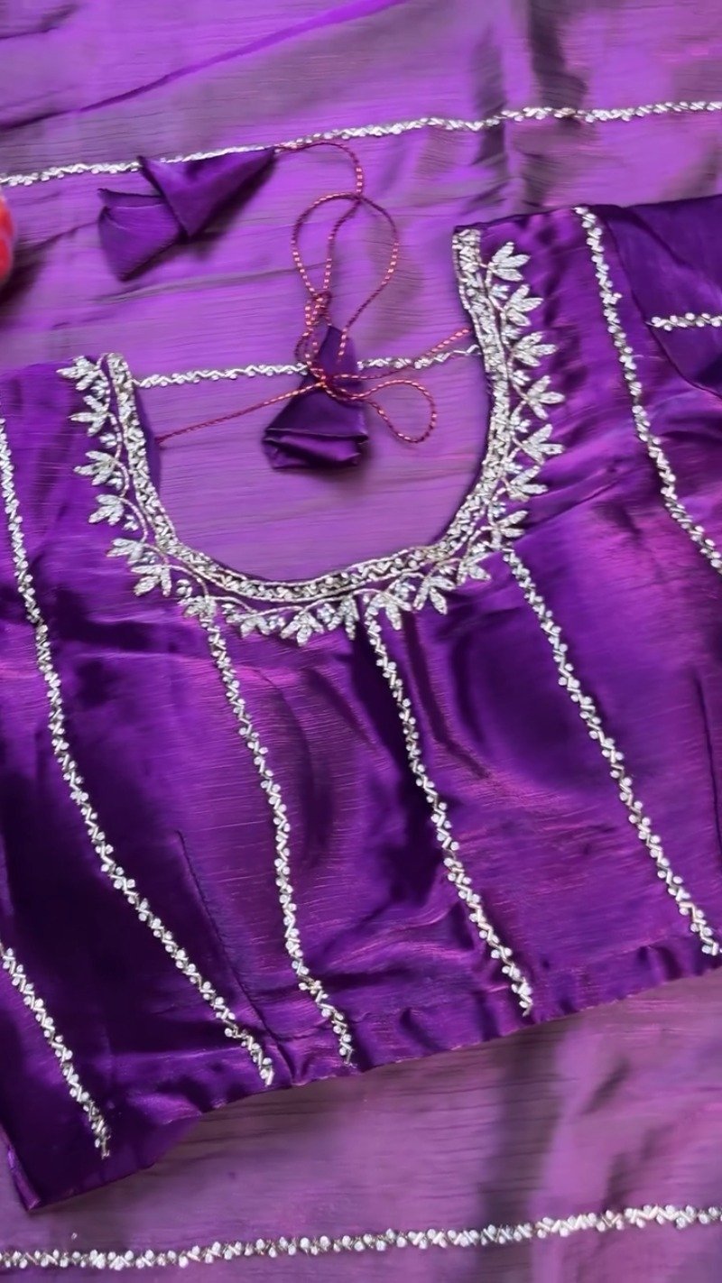 Regal Royal Purple Embroidered Saree with Embellished Blouse Set - Image 5
