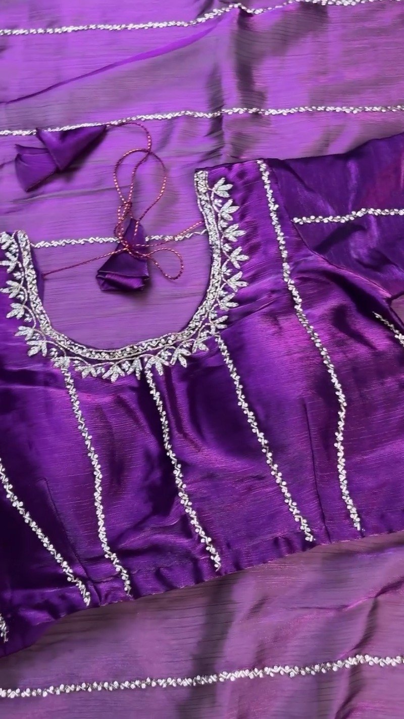 Regal Royal Purple Embroidered Saree with Embellished Blouse Set - Image 6
