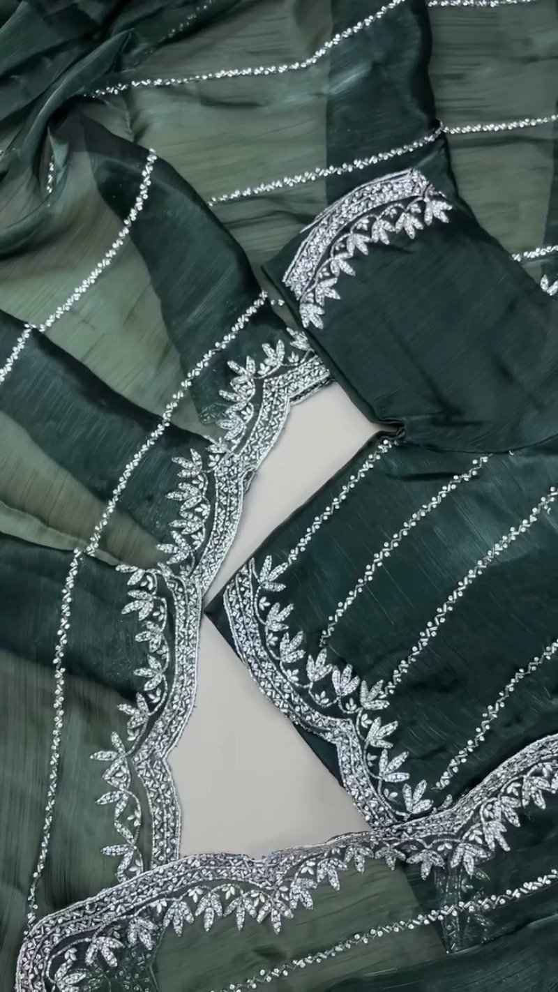 Midnight Emerald Shimmer Embellished Kurta Set