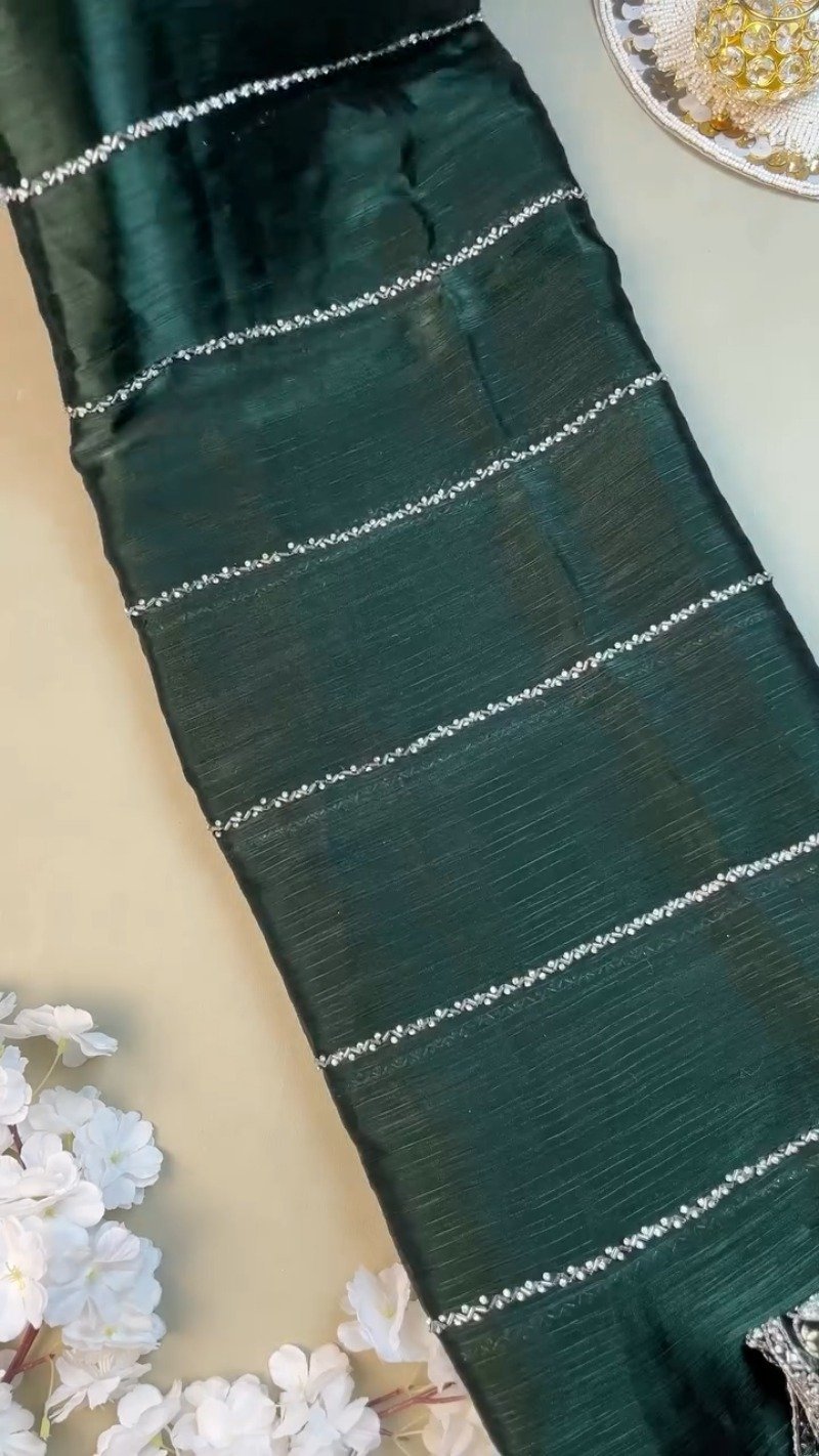Midnight Emerald Shimmer Embellished Kurta Set - Image 2