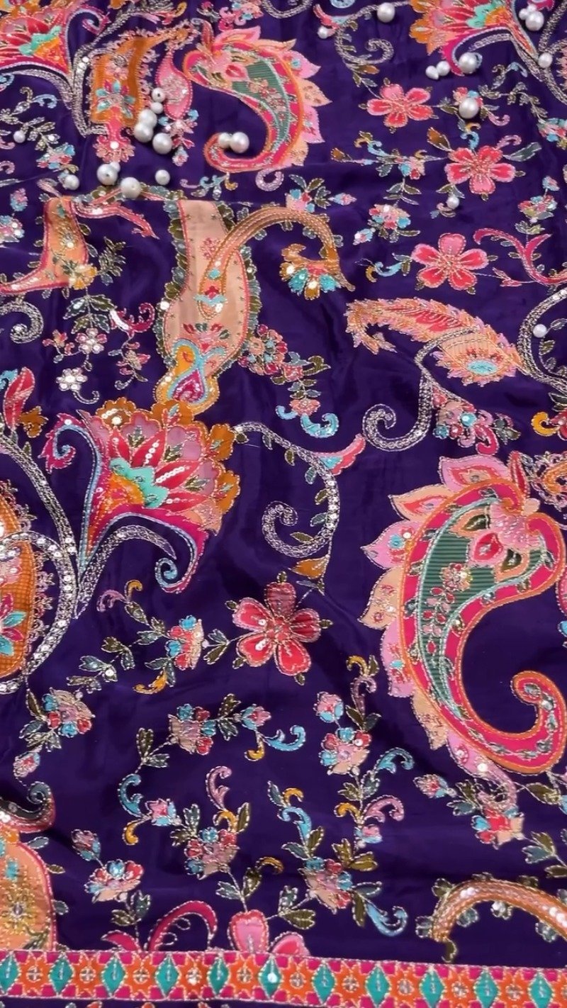 Royal Plum Embroidered Silk Lehenga Choli Set with Intricate Floral & Paisley Detailing - Image 5