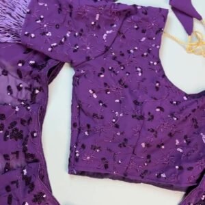 Royal Purple Sequin Embroidered Georgette Saree Ensemble with Tassel Detailing