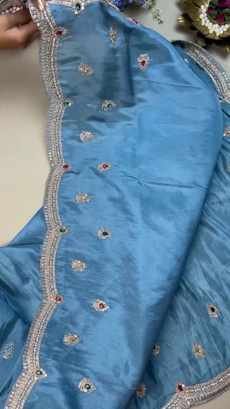 Royal Blue Hand-Embellished Silk Ensemble with Zardozi Detailing – Available in Midnight Blue & Azure Blue - Image 4