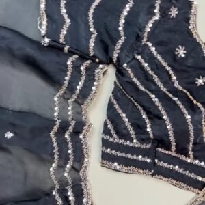 Midnight Radiance Embellished Saree and Blouse Set – Available in Black