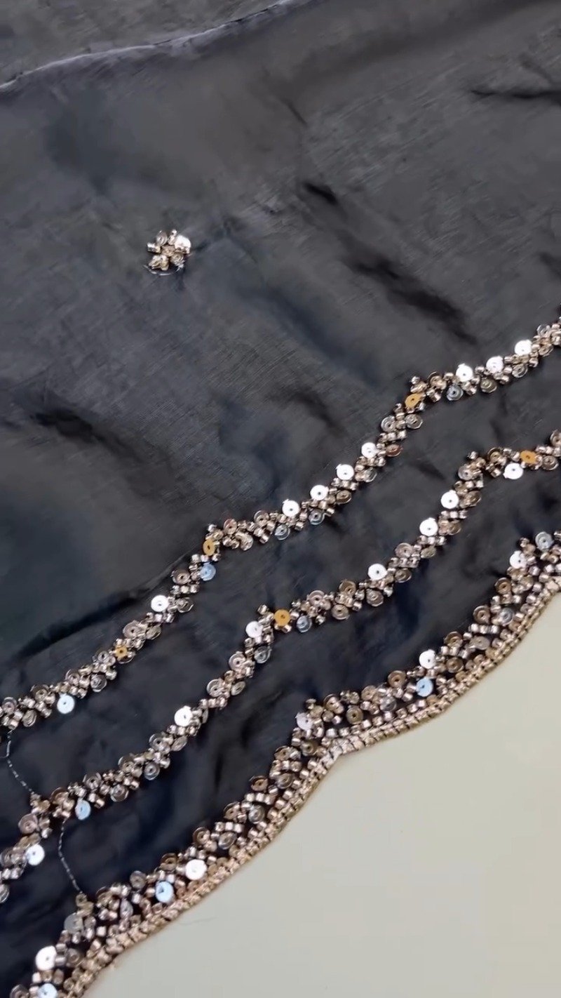 Midnight Radiance Embellished Saree and Blouse Set – Available in Black - Image 5