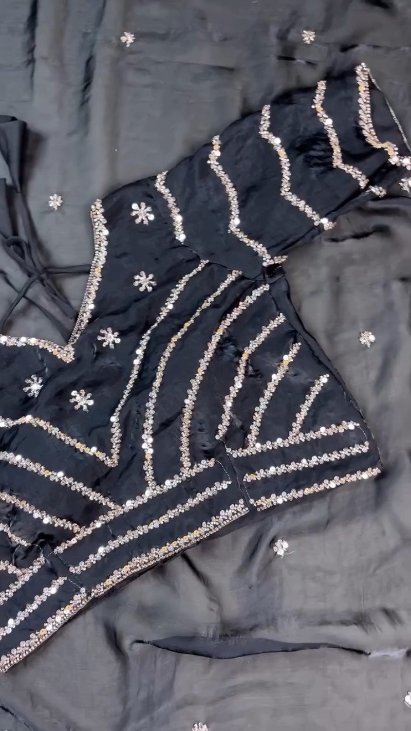 Midnight Radiance Embellished Saree and Blouse Set – Available in Black - Image 6