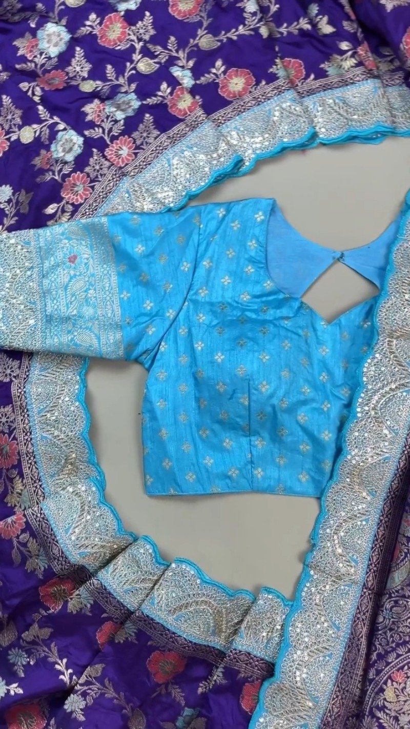 Royal Purple & Azure Blue Banarasi Silk Saree Set – Available in Purple & Blue