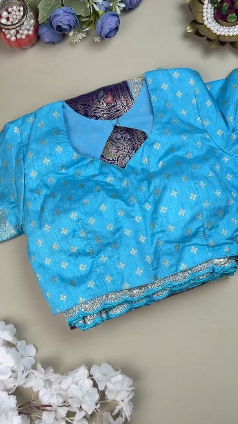 Royal Purple & Azure Blue Banarasi Silk Saree Set – Available in Purple & Blue - Image 2