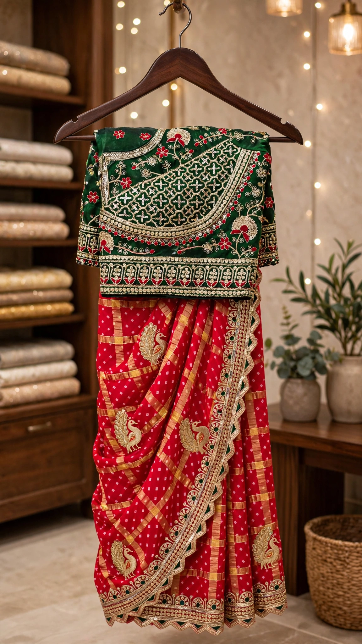 Regal Emerald & Vermilion Bandhani Silk Saree – Available in Classic Red & Festive Deep Green