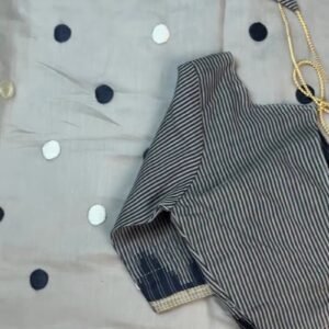 Chic Monochrome Stripe & Polka Dot Handloom Saree with Designer Blouse