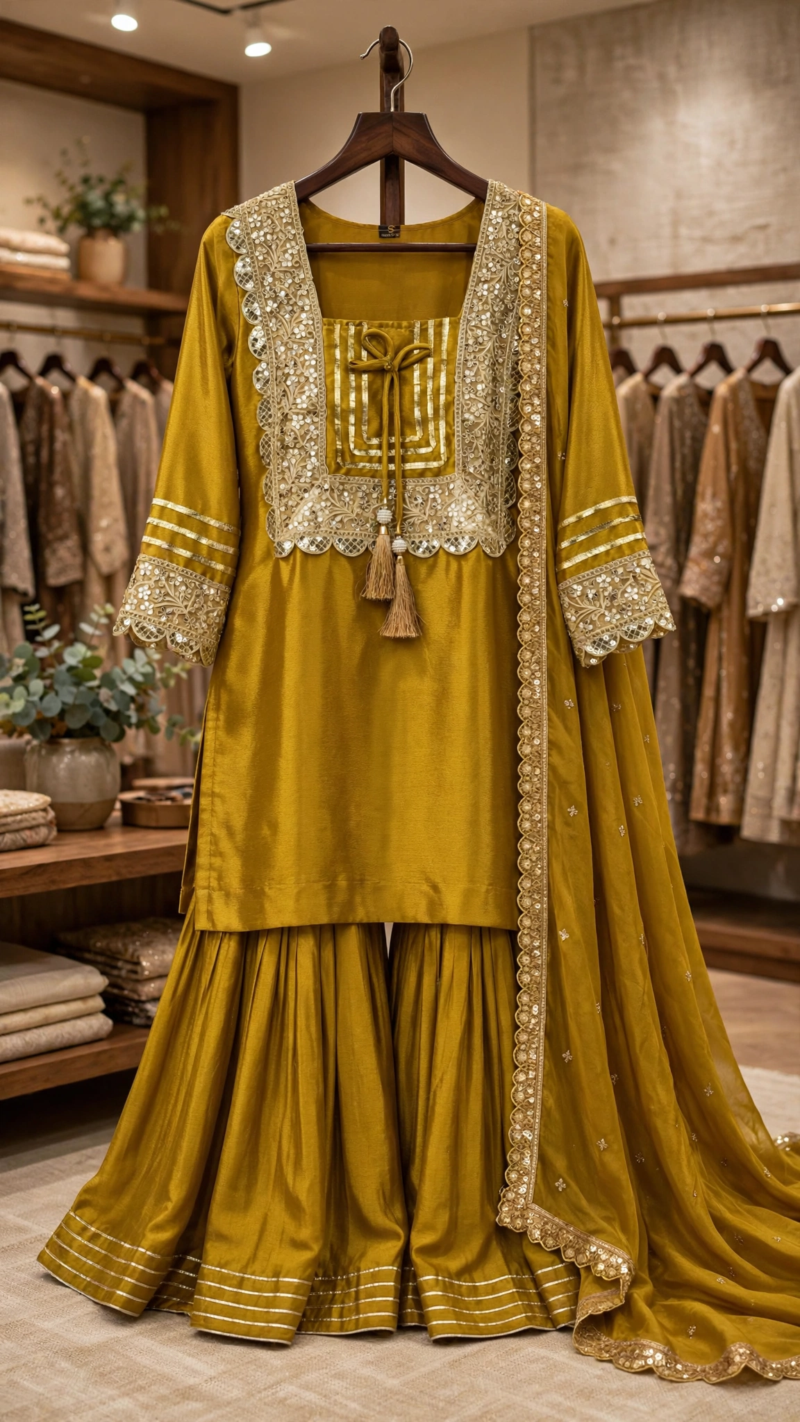 Olive Gold Radiance Embroidered Sharara Set
