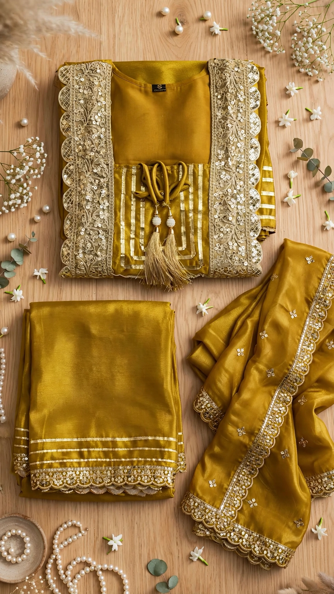 Olive Gold Radiance Embroidered Sharara Set - Image 5