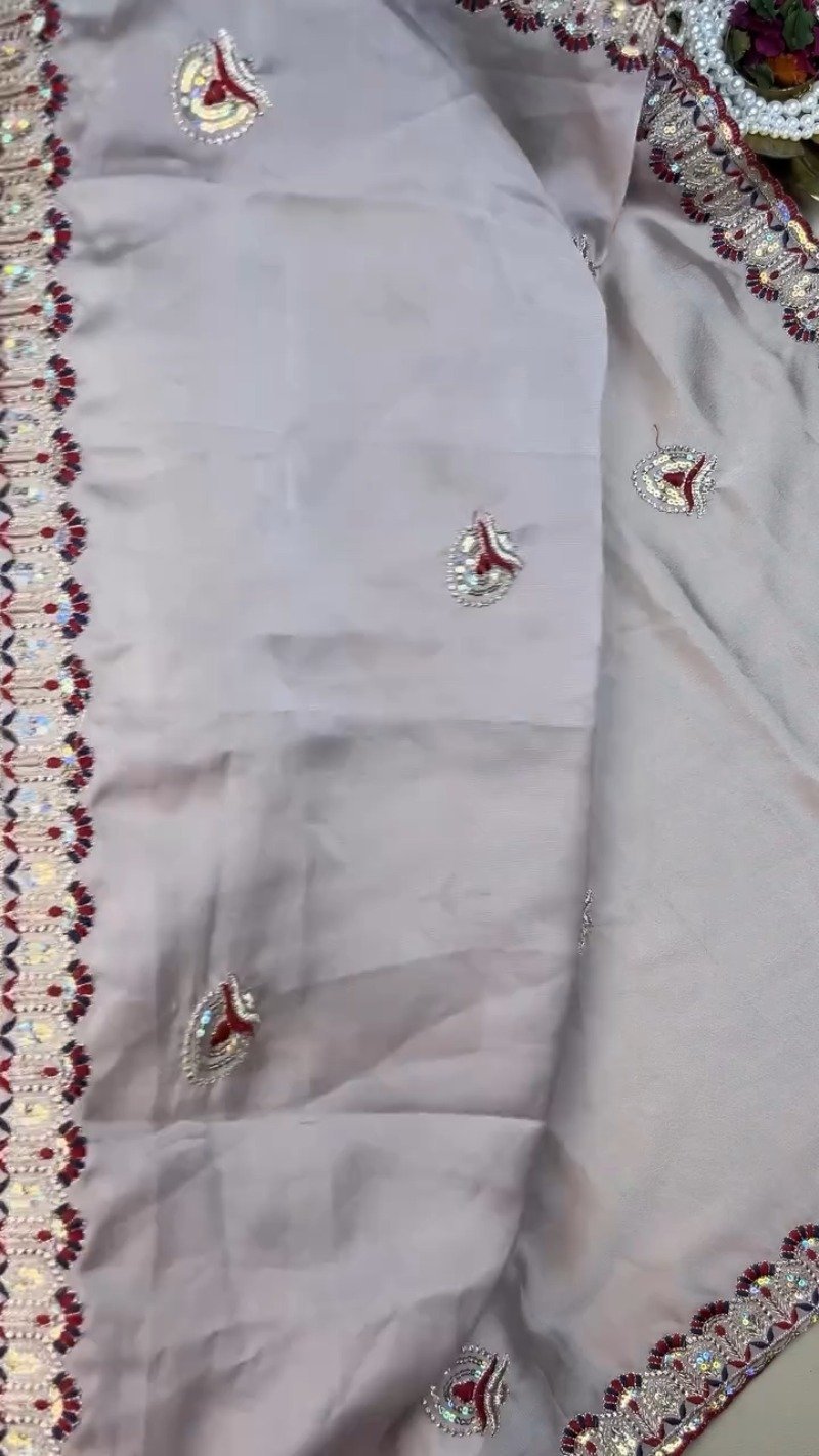 Midnight Crimson Velvet Blouse with Silver Embroidered Saree Set – Available in Classic Crimson & Elegant Silver - Image 3