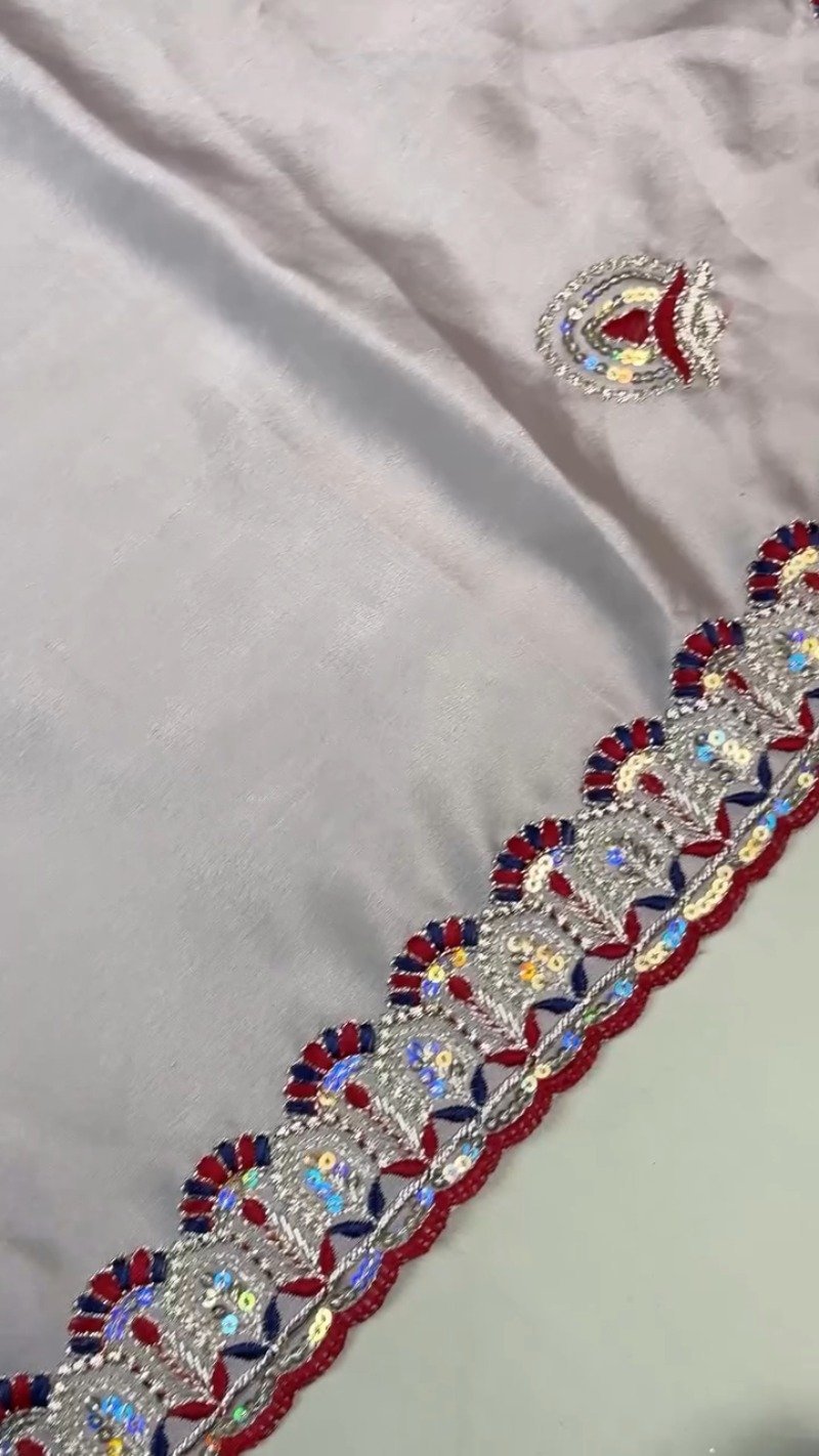 Midnight Crimson Velvet Blouse with Silver Embroidered Saree Set – Available in Classic Crimson & Elegant Silver - Image 4