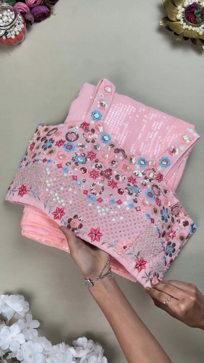 Enchanting Pastel Sequin Embellished Co-ord Set – Available in Baby Pink & Champagne Gold