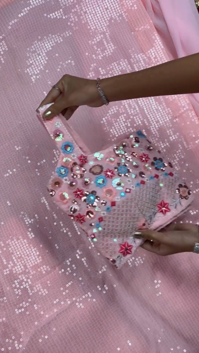 Enchanting Pastel Sequin Embellished Co-ord Set – Available in Baby Pink & Champagne Gold - Image 4