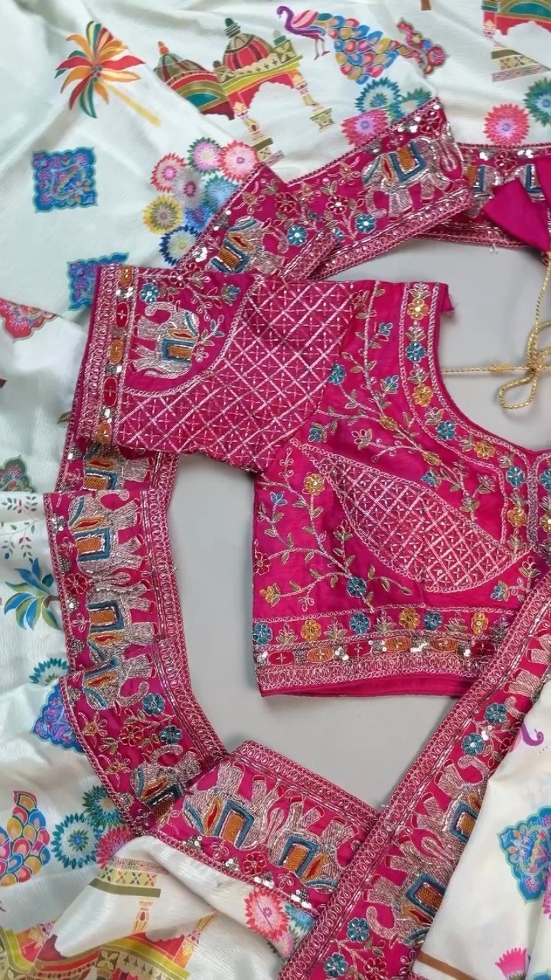 Royal Elephant Motif Embroidered Saree with Heavily Embellished Blouse
