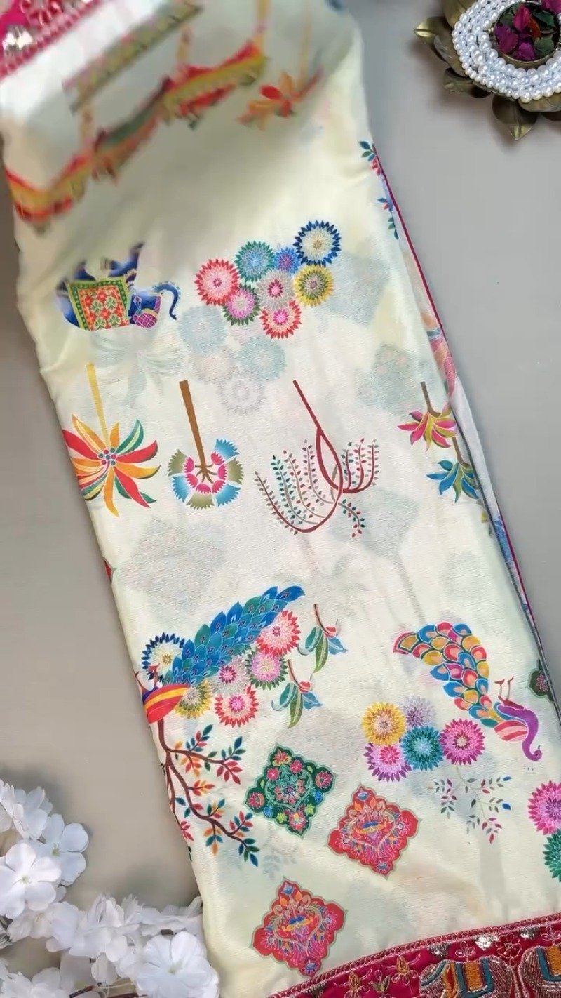 Royal Elephant Motif Embroidered Saree with Heavily Embellished Blouse - Image 3