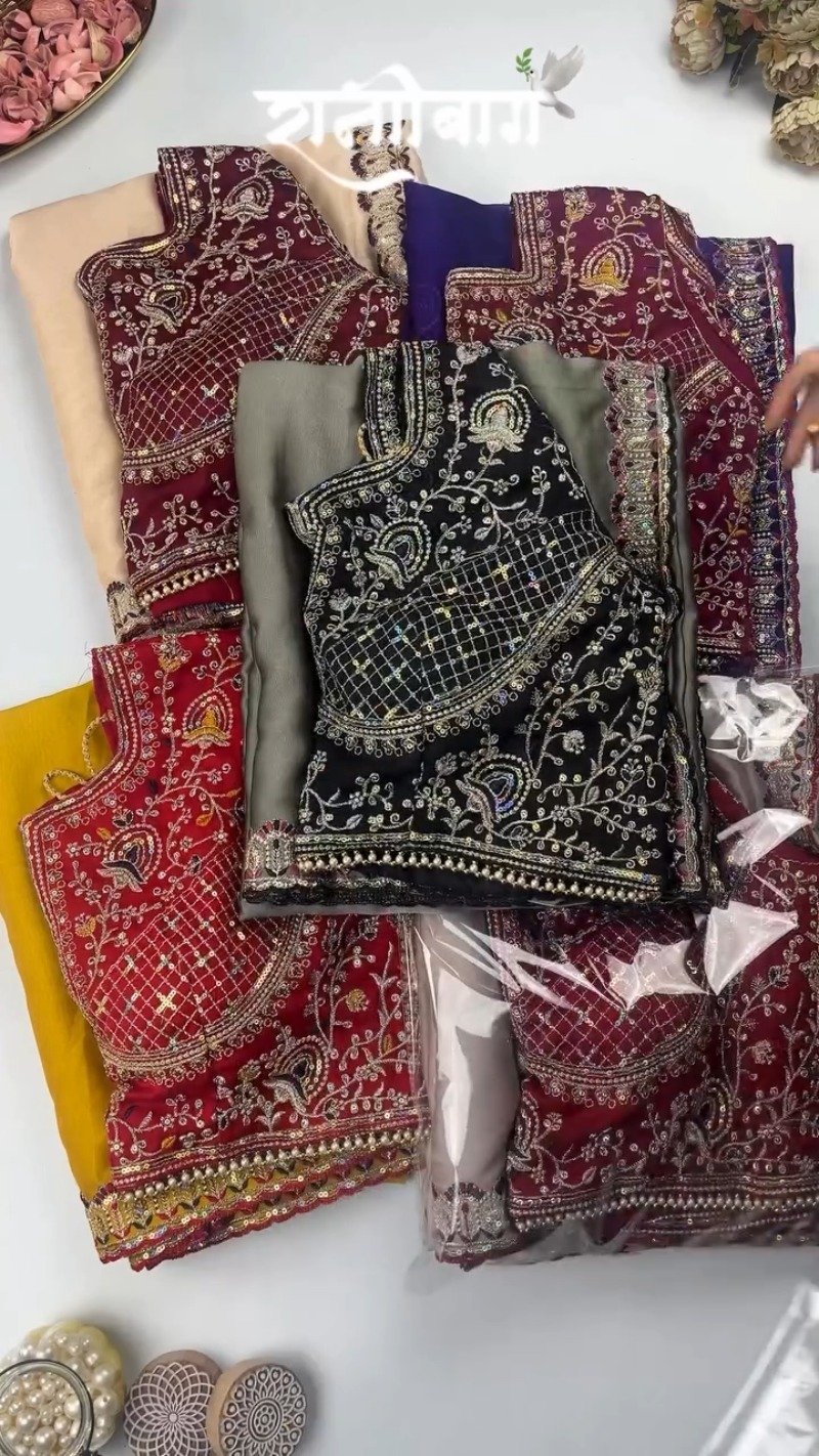 Royal Velvet Embroidered Saree Ensemble – Available in Midnight Blue, Crimson Red, Charcoal Grey, Mustard Yellow, and Champagne Beige