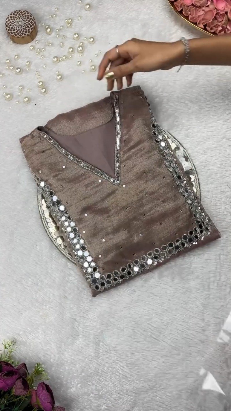 Rosewood Shimmer Mirror-Work Kurta Set